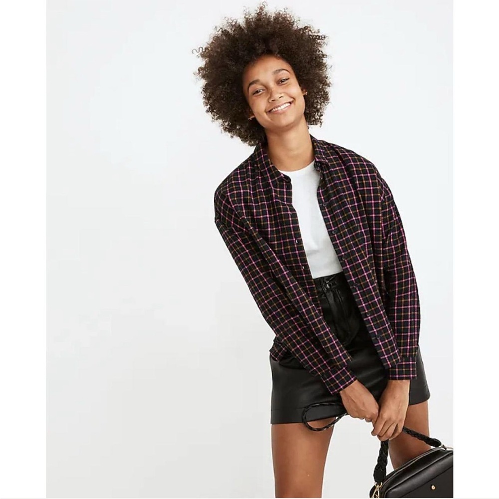 Madewell Black and Pink Plaid Shirt